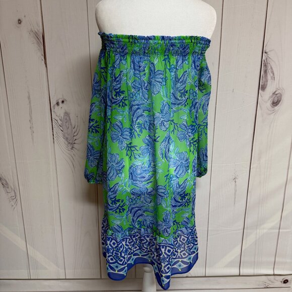 Lilly Pulitzer Maribeth Coverup Large Cabana Green Keepin It Reel EUC - Picture 5 of 11